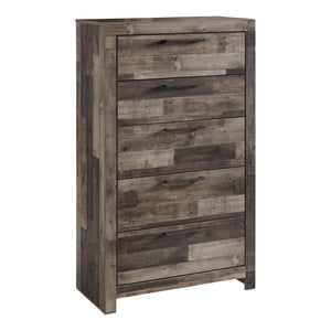 Commode à 5 tiroirs en bois et placage multi gris