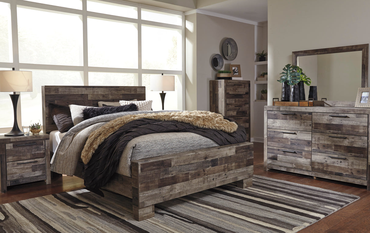 Commode à 5 tiroirs en bois et placage multi gris