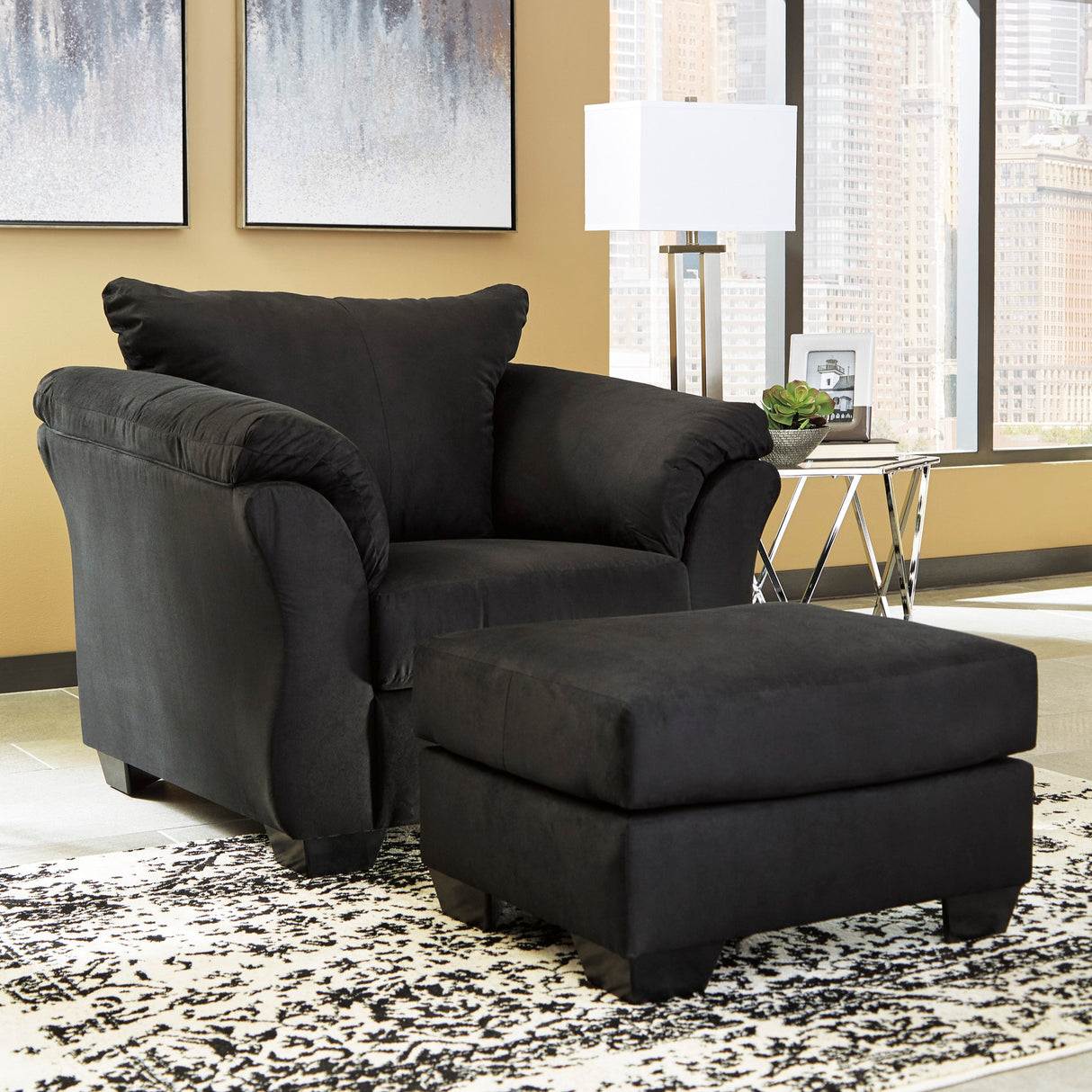 Ottoman Darcy en tissu noir
