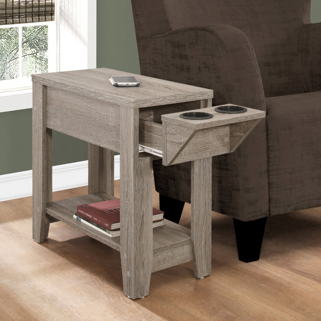 Table d'appoint en MDF/stratifié avec 1 tiroir et double porte-gobelet - I 3197-3198