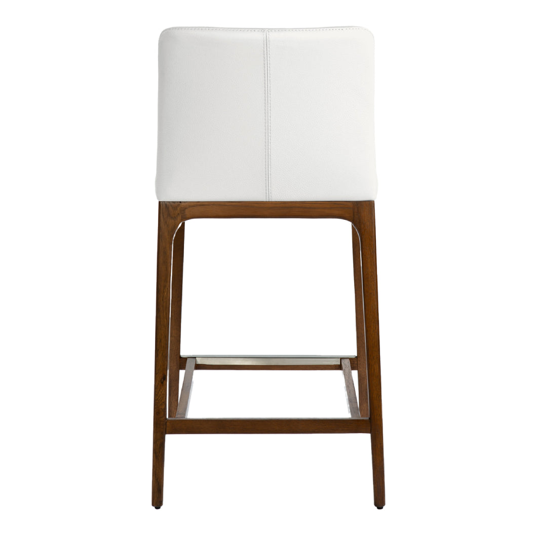 Tabouret de comptoir rembourré en cuir et bois de chêne teinte noyer - Lucia