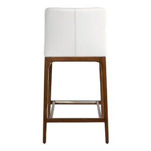 Tabouret de comptoir rembourré en cuir et bois de chêne teinte noyer - Lucia