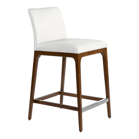 Tabouret de comptoir rembourré en cuir et bois de chêne teinte noyer - Lucia