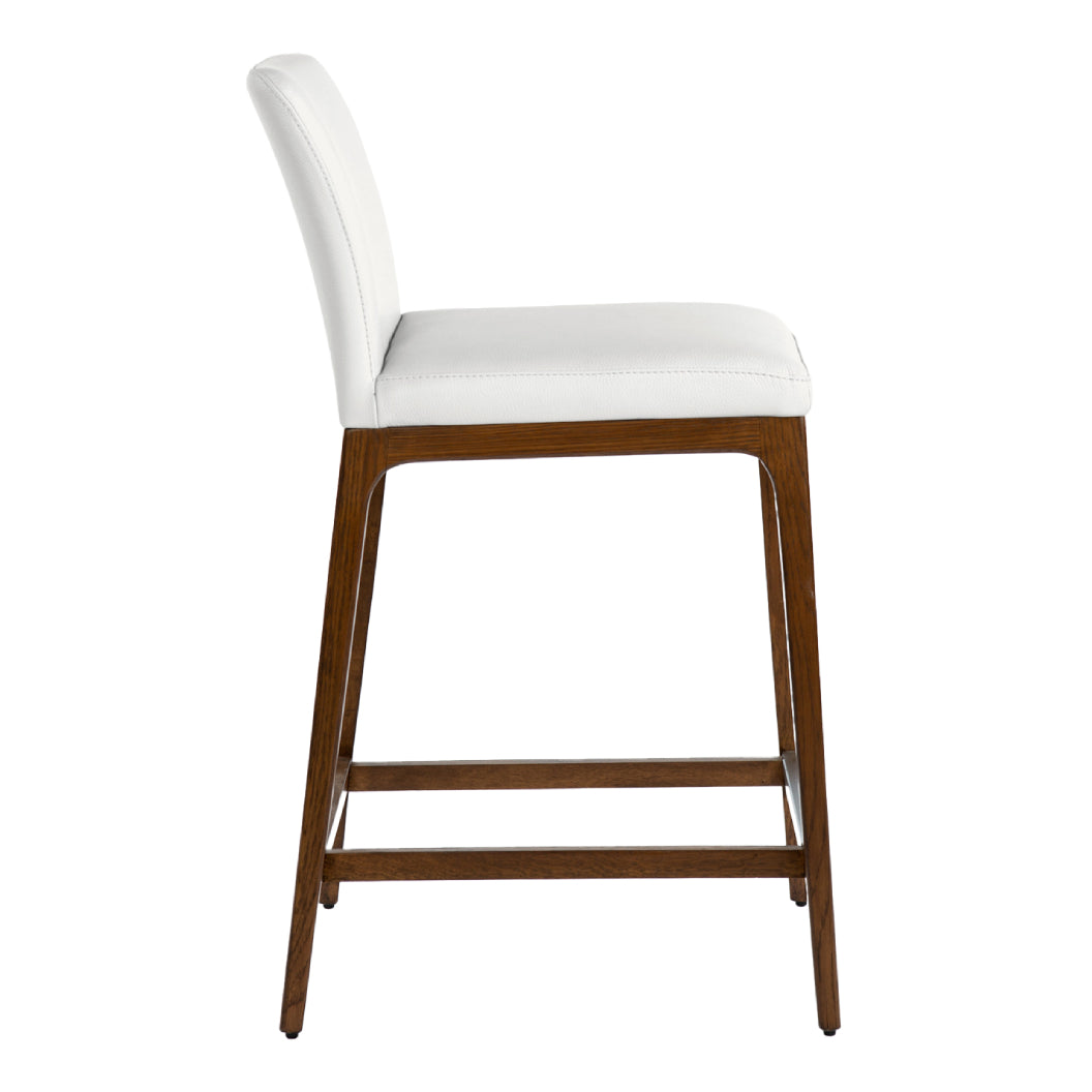 Tabouret de comptoir rembourré en cuir et bois de chêne teinte noyer - Lucia