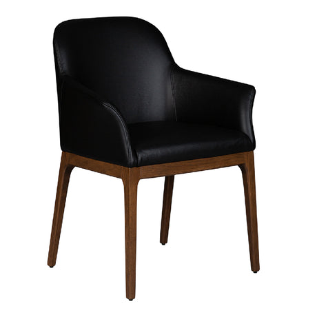 Chaise de salle à manger capitaine rembourrée en cuir et bois de chêne de couleur noyer - Ann