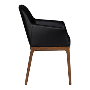 Chaise de salle à manger capitaine rembourrée en cuir et bois de chêne de couleur noyer - Ann