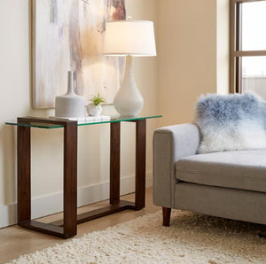 Table console Bristow en verre trempé et bois