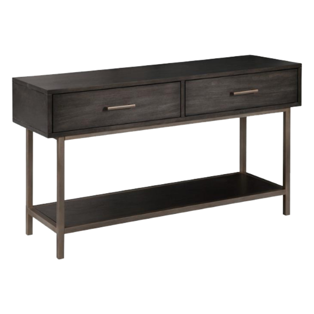 Table console Fulton en placage de noyer et métal