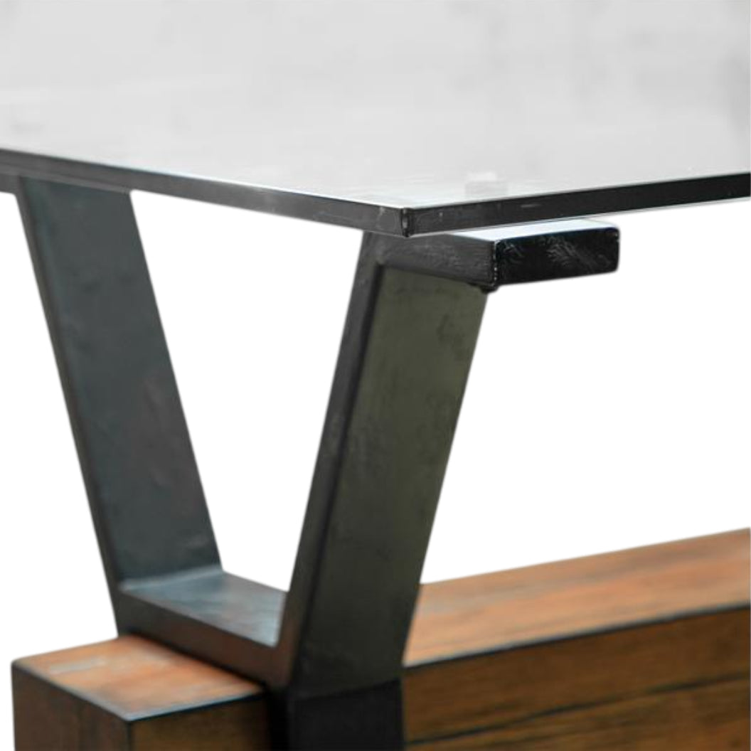 Table de bout en verre trempé, en bois et métal rustique - Sawyer