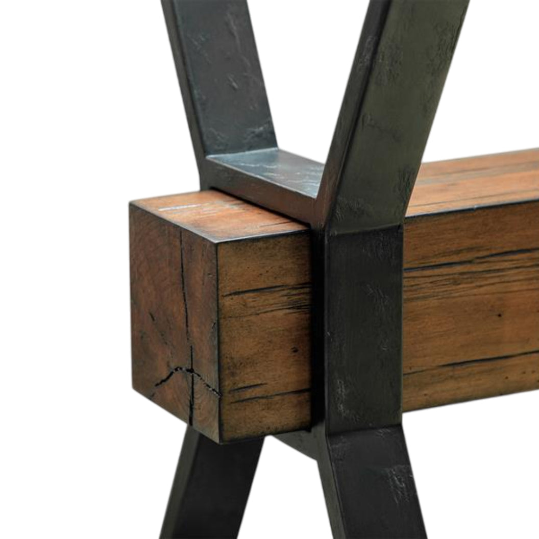 Table de bout en verre trempé, en bois et métal rustique - Sawyer