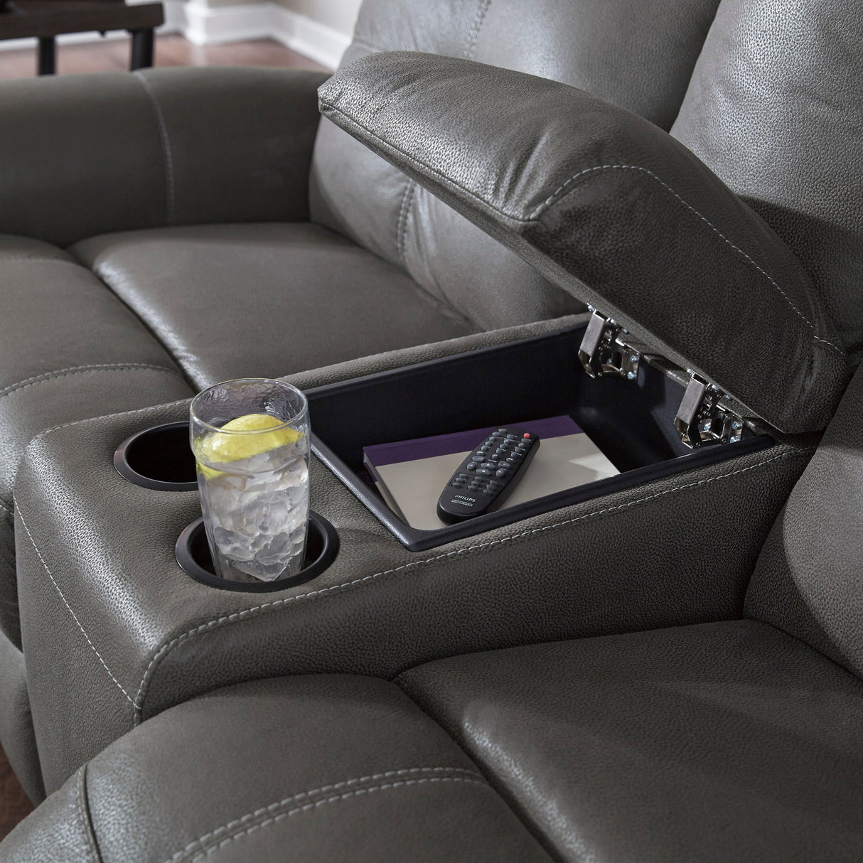 Causeuse en tissu gris foncé inclinable avec console - Jesolo