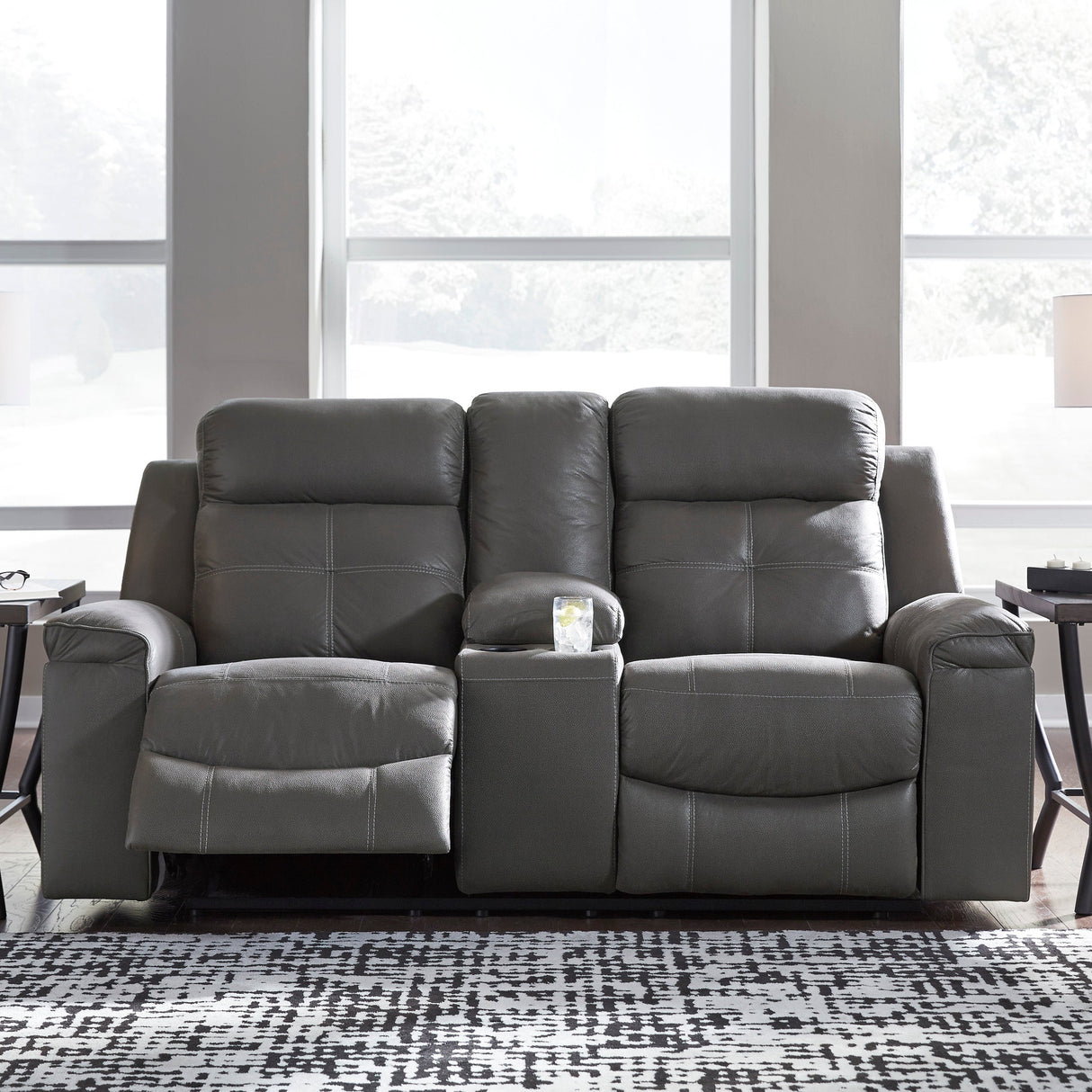 Causeuse en tissu gris foncé inclinable avec console - Jesolo
