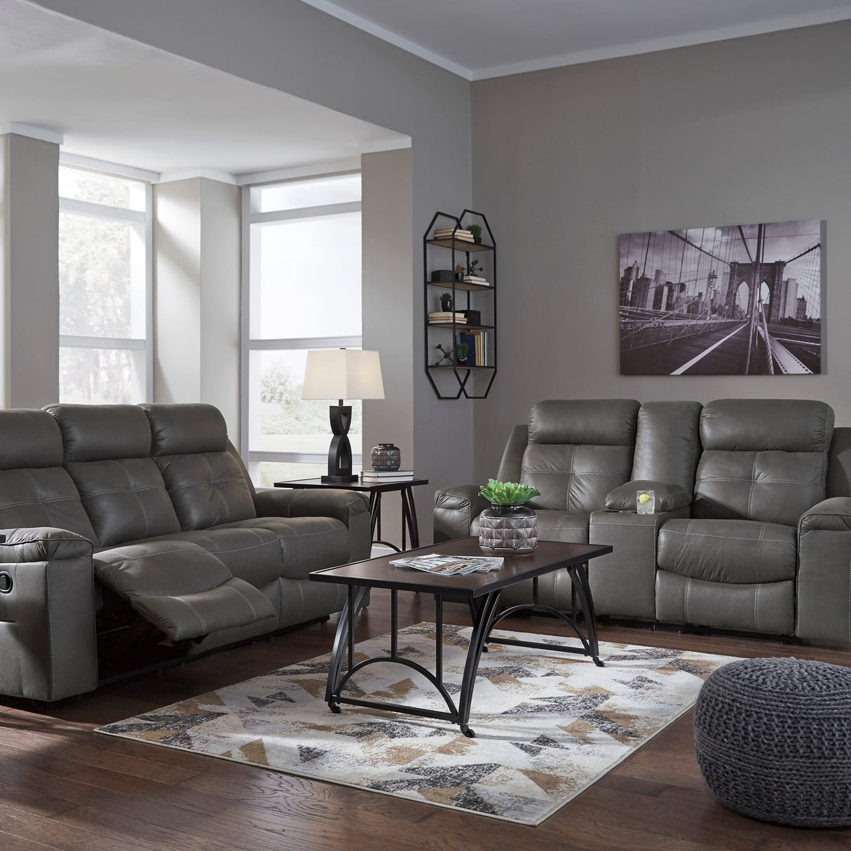 Causeuse en tissu gris foncé inclinable avec console - Jesolo