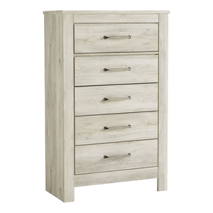 Commode à 5 tiroirs en bois et placage blanc