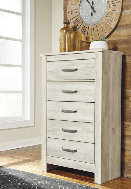 Commode à 5 tiroirs en bois et placage blanc