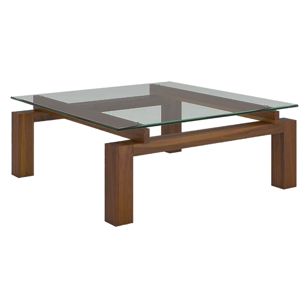 Table basse en verre et bois de merisier teint noyer - Chad