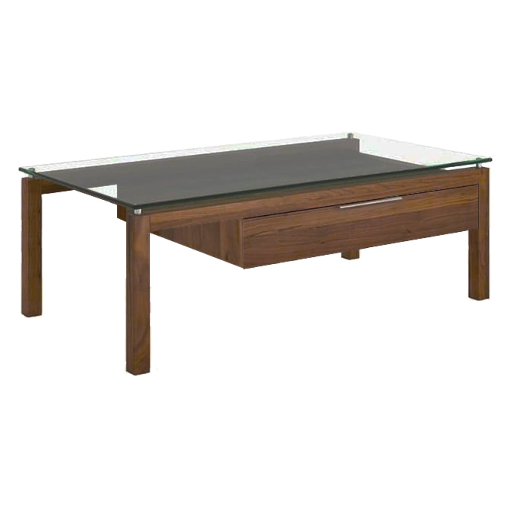 Table basse en verre et bois de noyer avec 1 tiroir - Sara TCA 2648