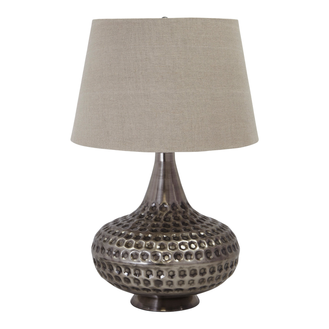Lampe de table en métal texturé gris étain 27 po. - Sarely