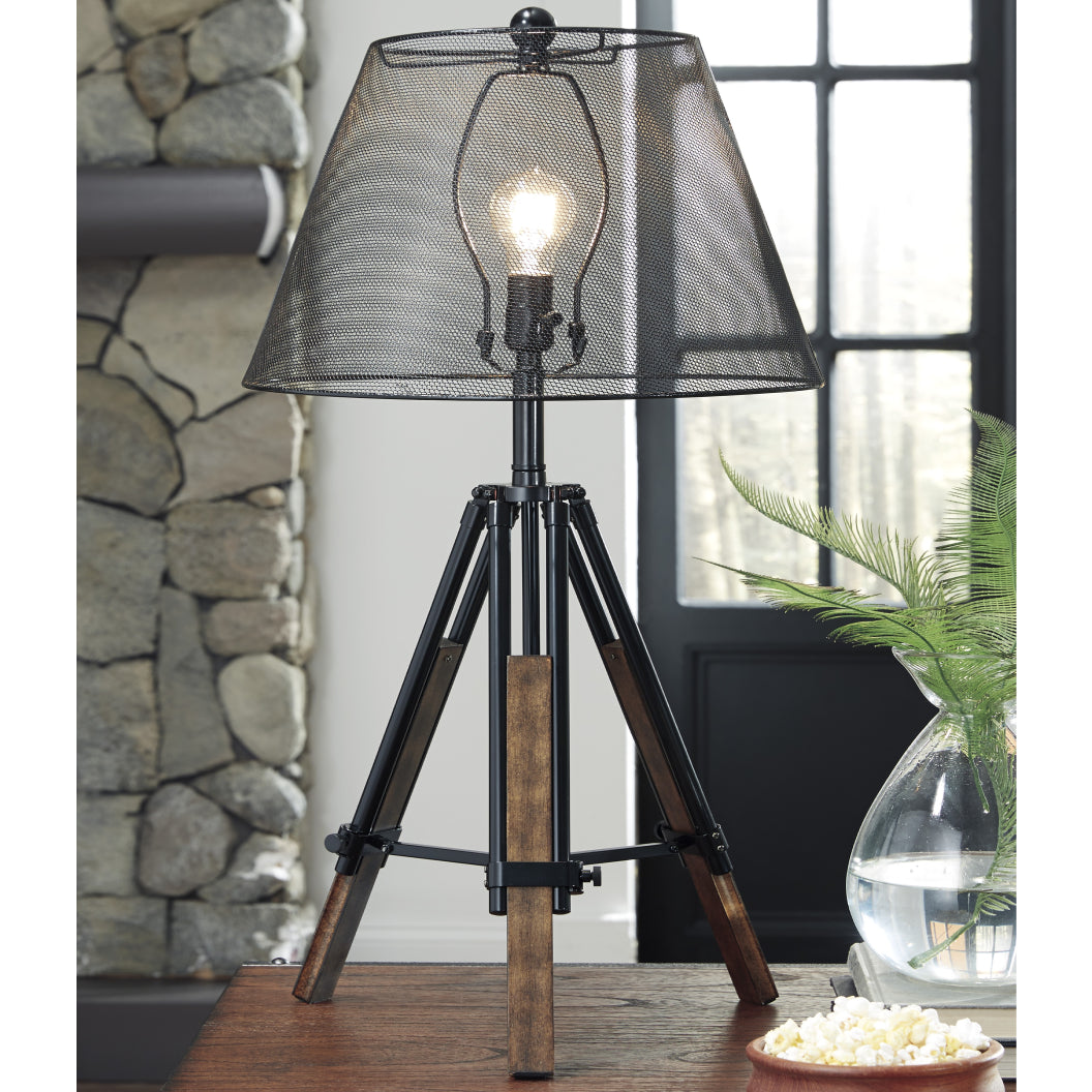 Lampe de table trépied en bois et métal 37 po. - Leolyn