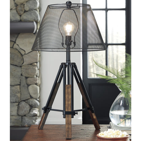 Lampe de table trépied en bois et métal 37 po. - Leolyn