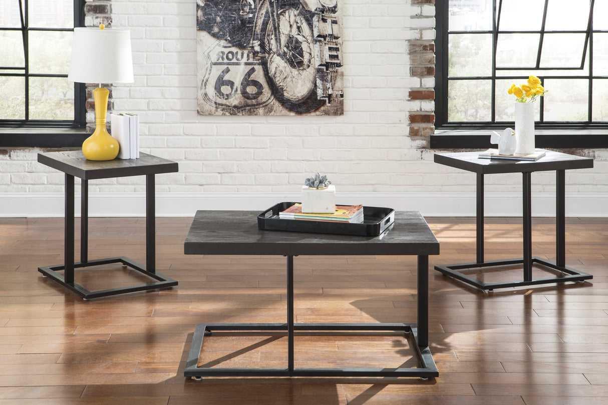 Ensemble de 3 tables Airdon en placage et métal