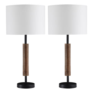 Ensemble de 2 lampes de table en bois et métal noir 27 po. - Maliny