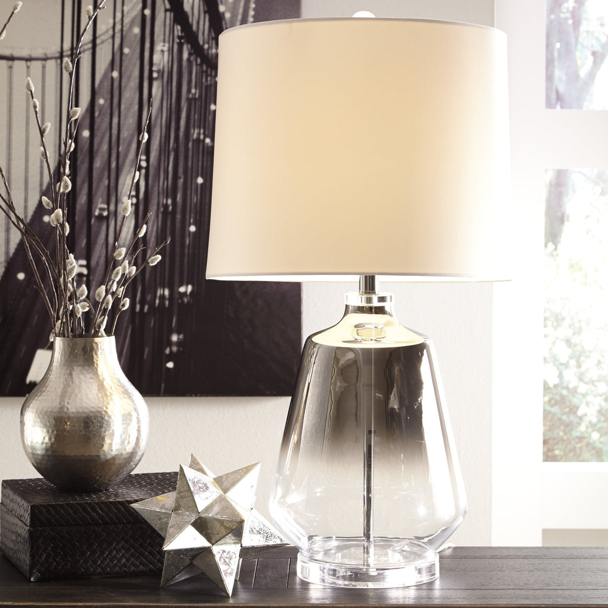 Lampe de table en verre argenté 28 po. Jaslyn