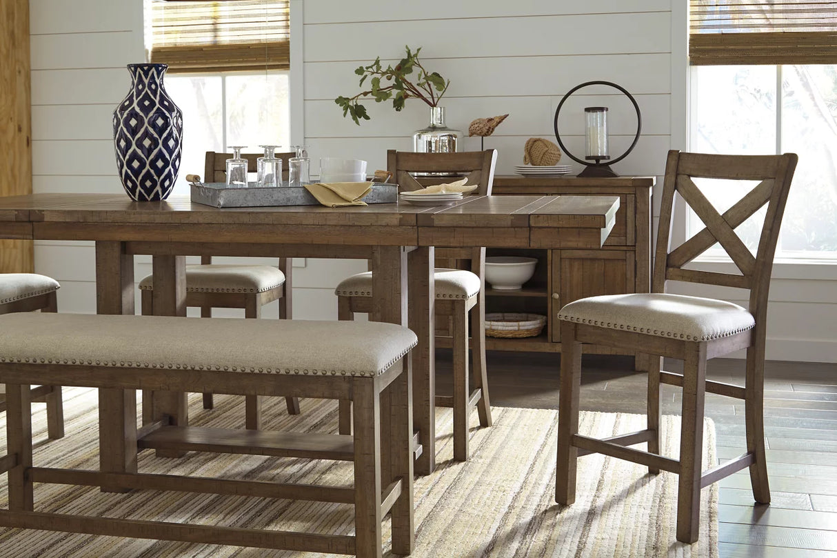 Banc de comptoir Moriville en tissu beige