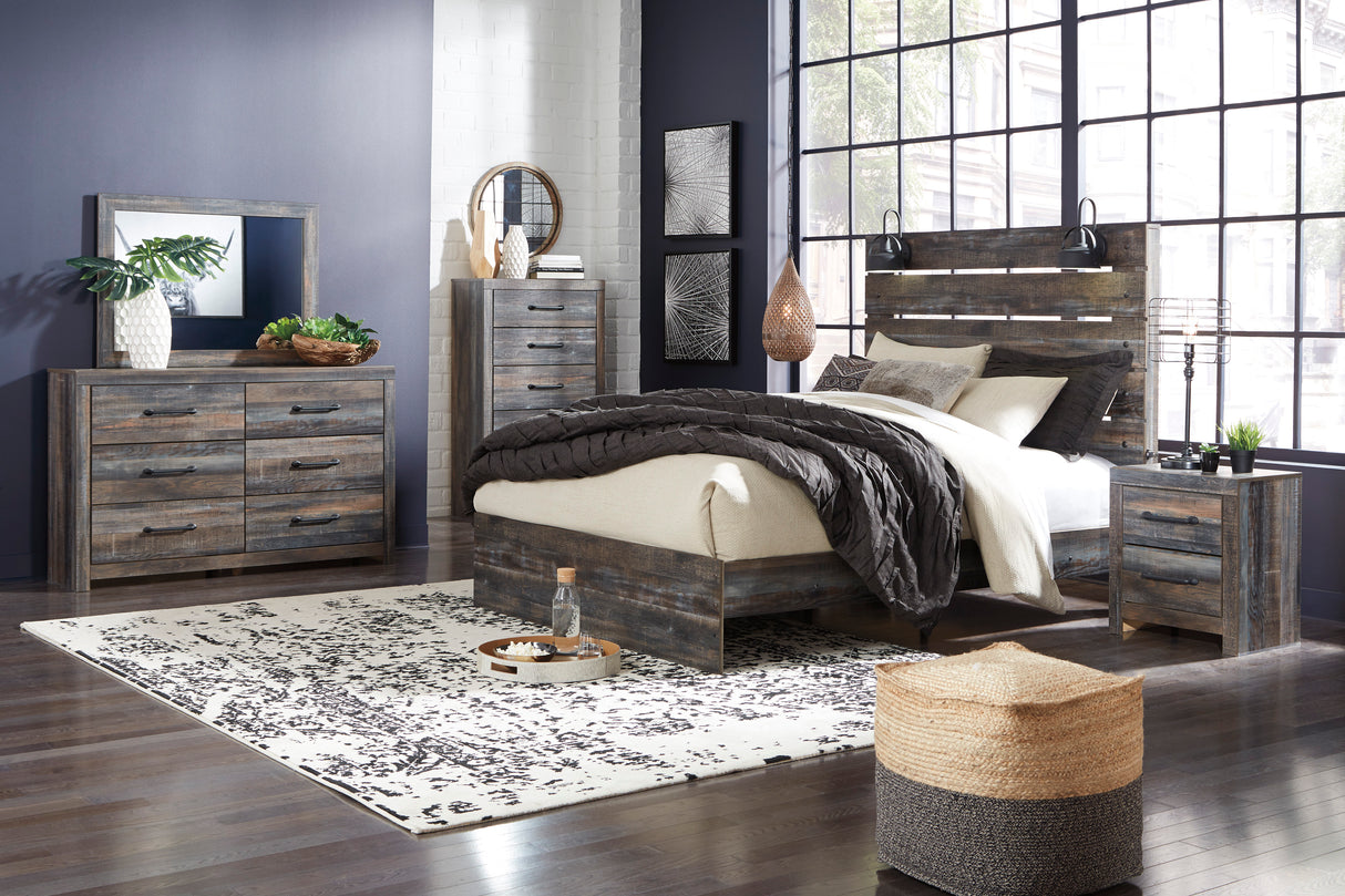 Bureau à 6 tiroirs en bois et placage multi gris - Drystan