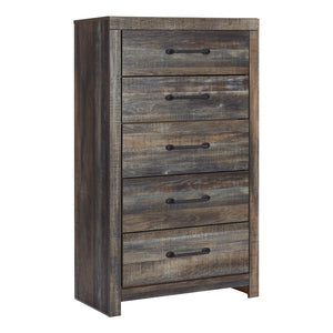 Commode à 5 tiroirs en bois et placage multi gris