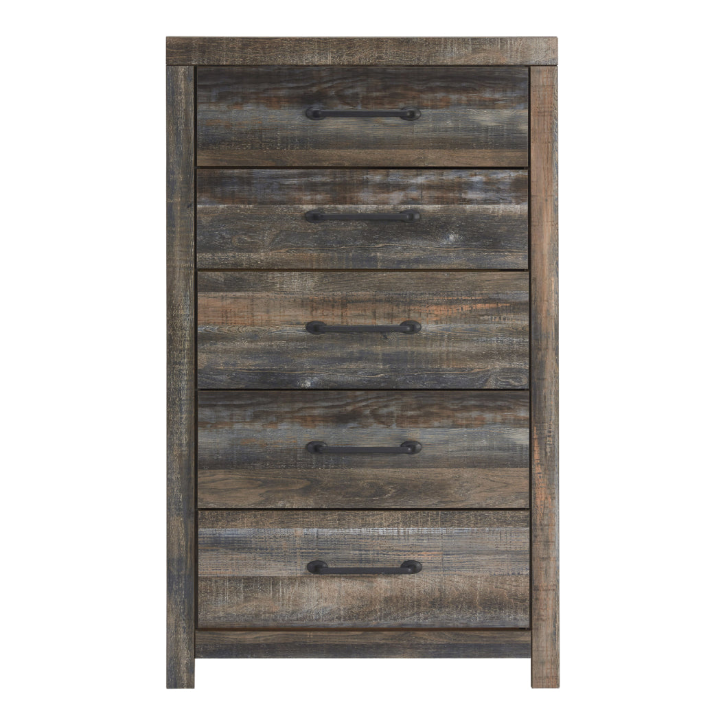 Commode à 5 tiroirs en bois et placage multi gris