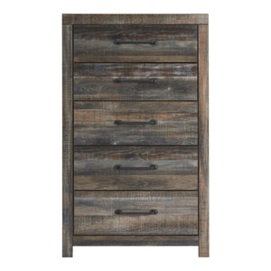 Commode à 5 tiroirs en bois et placage multi gris