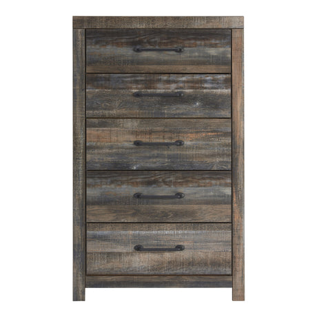 Commode à 5 tiroirs en bois et placage multi gris