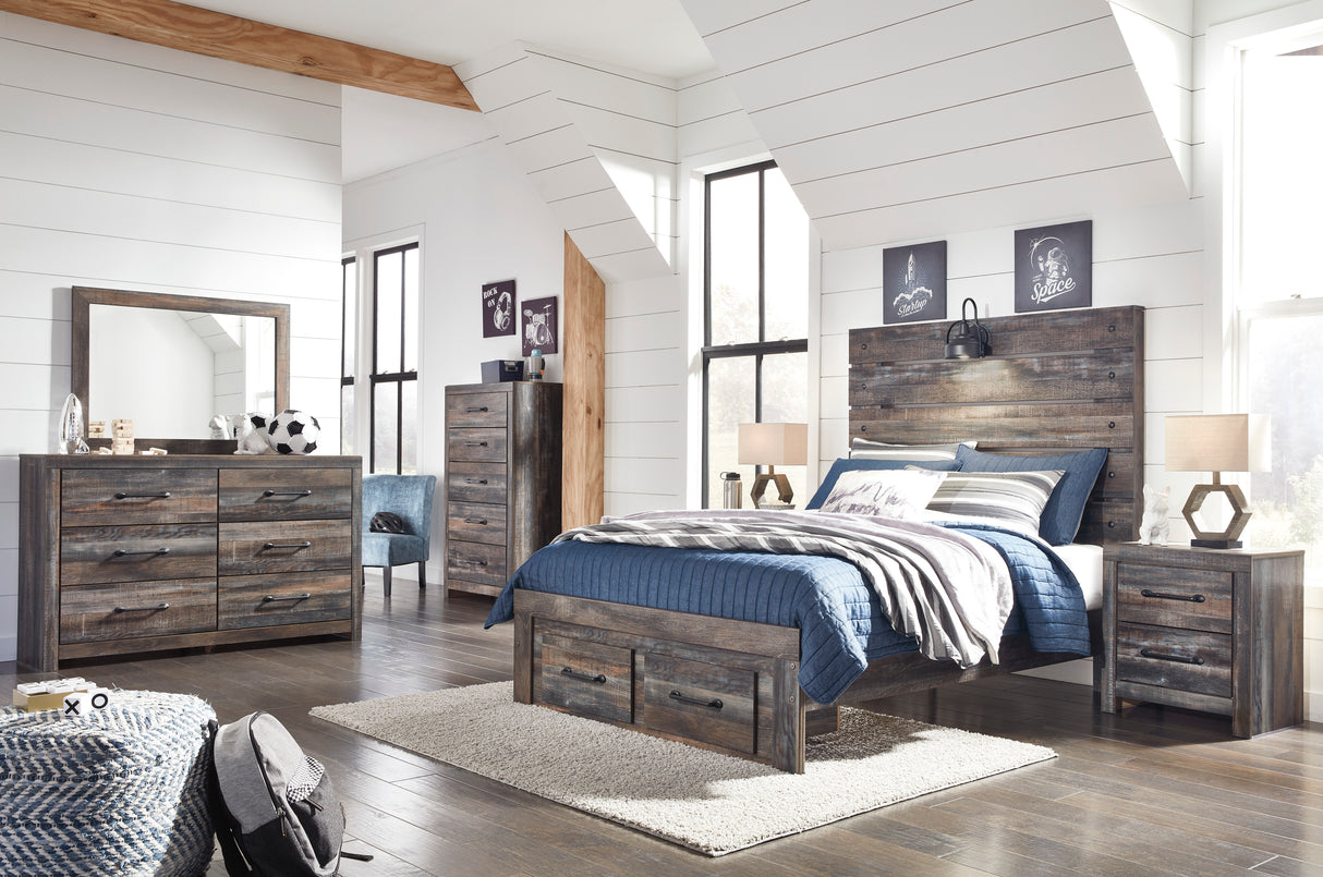 Commode à 5 tiroirs en bois et placage multi gris