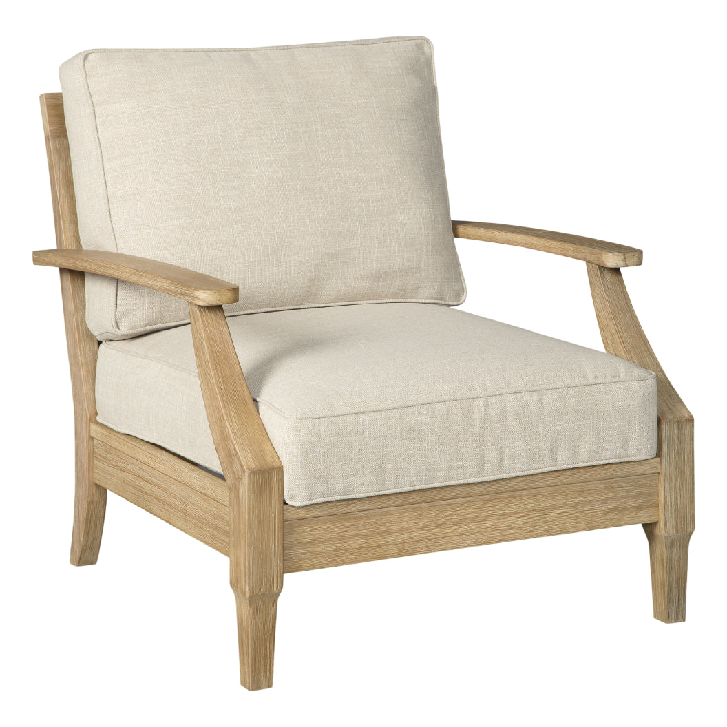 Fauteuil extérieur en tissu Nuvella beige pâle et en bois d'eucalyptus - Clare View