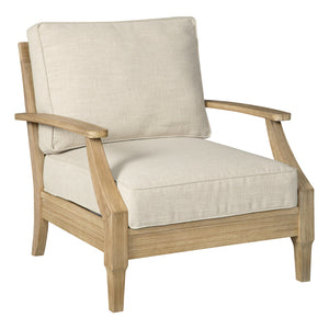 Fauteuil extérieur en tissu Nuvella beige pâle et en bois d'eucalyptus - Clare View