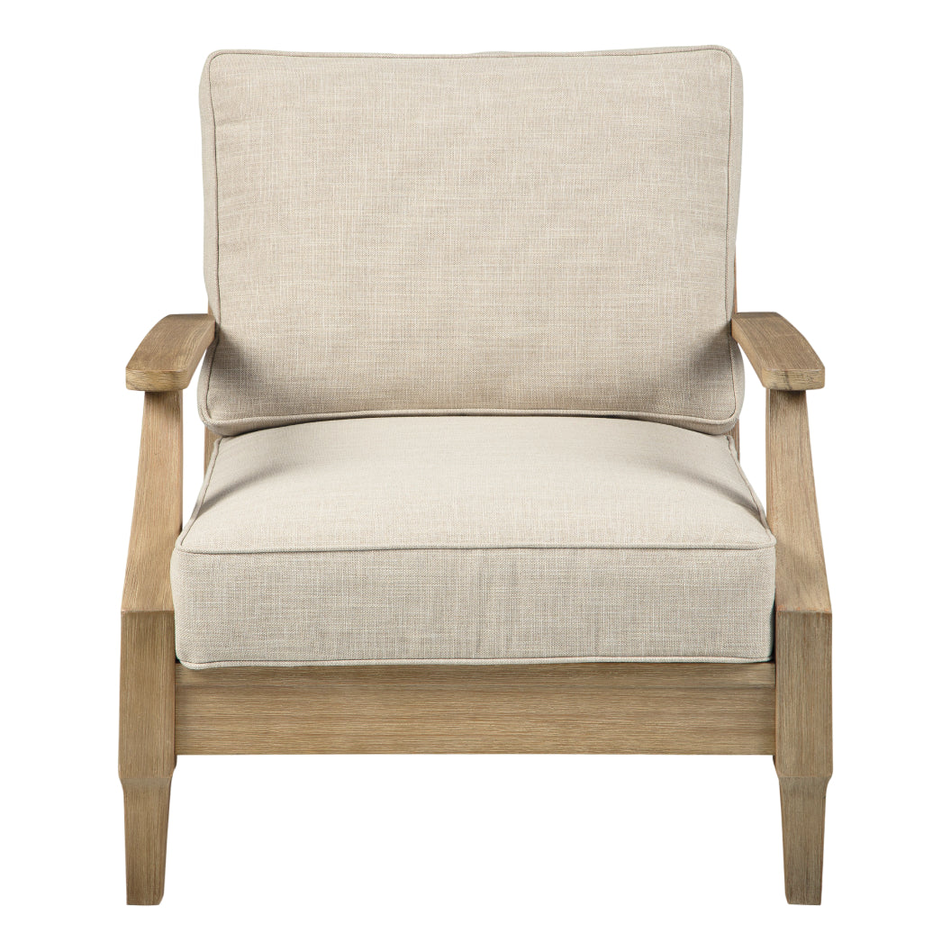 Fauteuil extérieur en tissu Nuvella beige pâle et en bois d'eucalyptus - Clare View