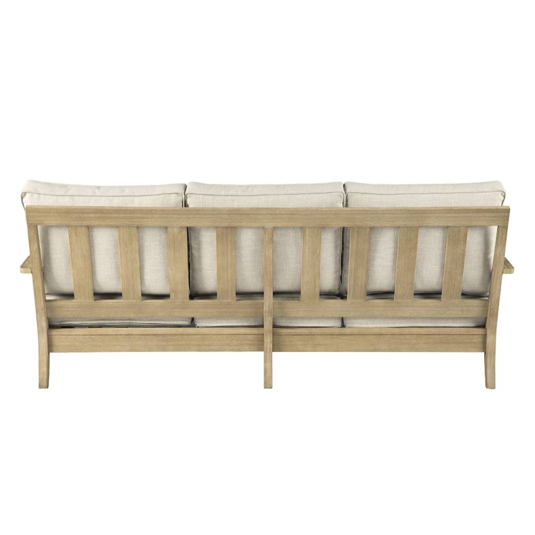 Sofa extérieur en tissu beige pâle & bois d'eucalyptus - Clare view