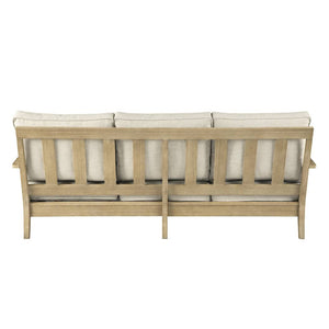 Sofa extérieur en tissu beige pâle & bois d'eucalyptus - Clare view