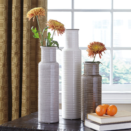 Ensemble de 3 vases en céramique blanche, grise et brune - Deus