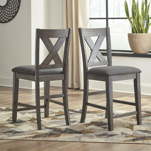 Ensemble de 2 tabourets de bar rembourrés et en bois gris - Caitbrook