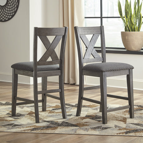 Ensemble de 2 tabourets de bar rembourrés et en bois gris - Caitbrook
