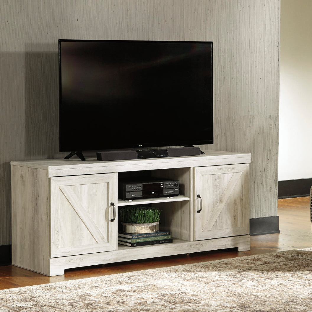 Meuble de télévision en bois/MDF blanc antique avec 2 portes - Bellaby