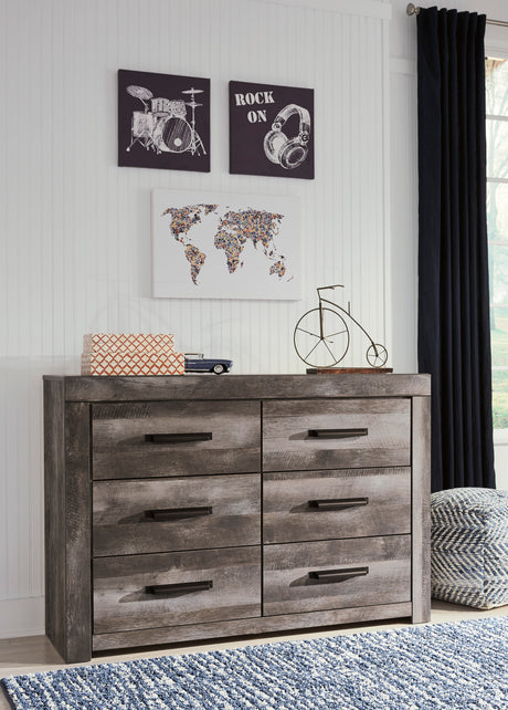 Bureau à 6 tiroirs en bois et placage gris - Wynnlow