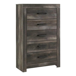 Commode à 5 tiroirs en bois et placage gris