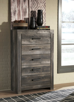 Commode à 5 tiroirs en bois et placage gris