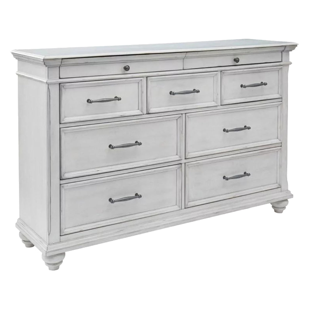 Bureau à 9 tiroirs en bois et placage blanc - Kanwyn