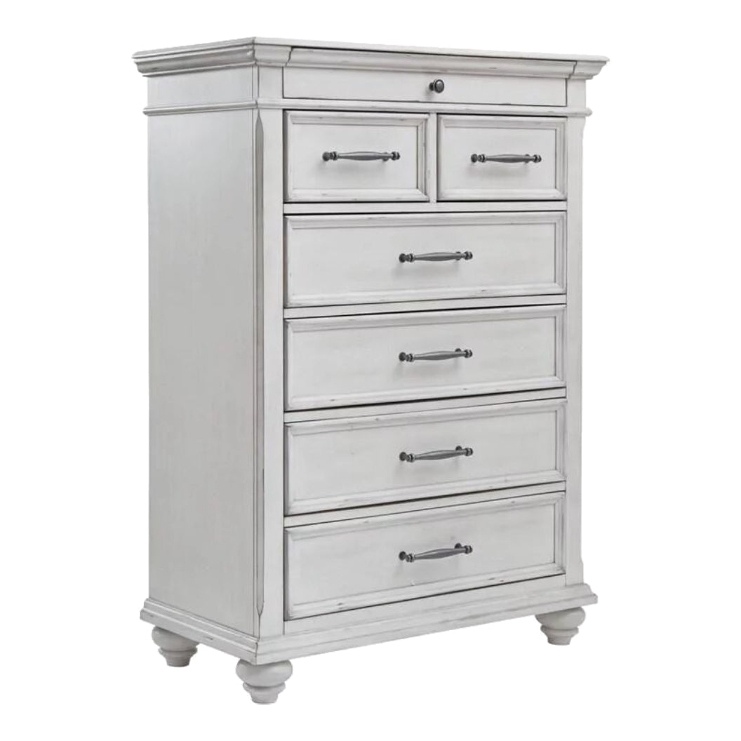 Commode à 7 tiroirs en bois et placage blanc