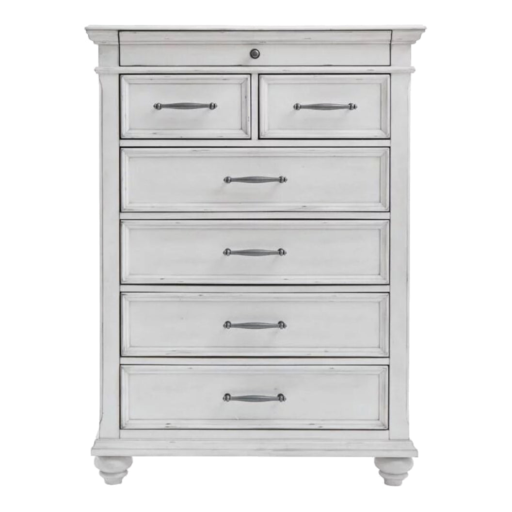Commode à 7 tiroirs en bois et placage blanc