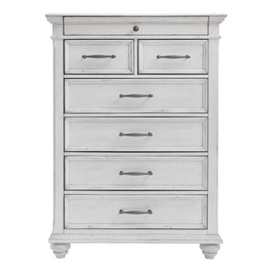 Commode à 7 tiroirs en bois et placage blanc